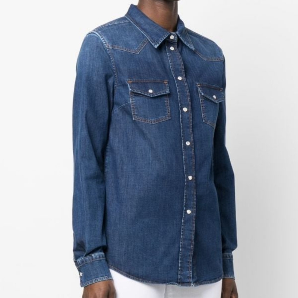 Care Label 100% Cotton Red Cast Denim Blue Shirt